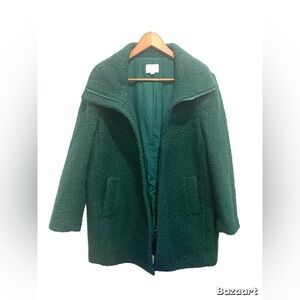 LOFT Women’s Green Bouclé Coat Size Zip Front Winter Jacket Size Large